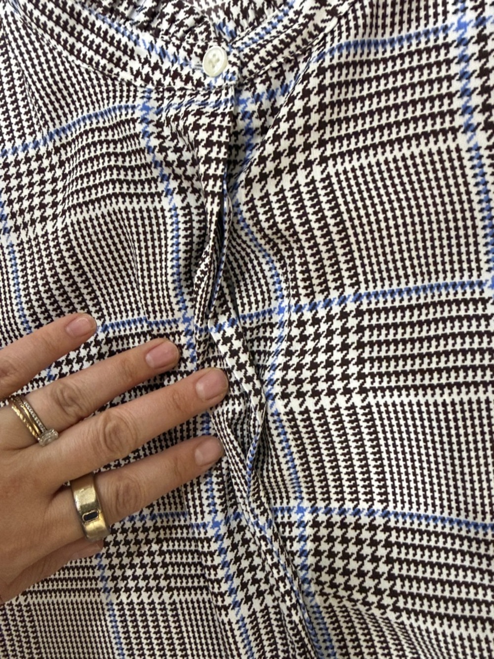 Ann Taylor Brown and White Plaid Button-Down Ruffle Shirt Size Large Petite - Picture 4 of 11